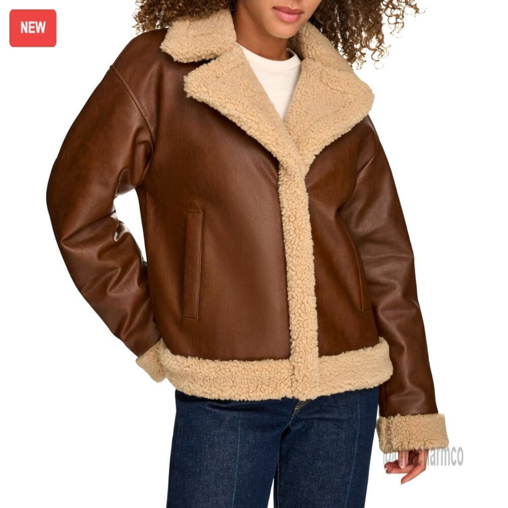 Faux Leather Moto Jacket Sherpa Lined Chic Retro Y2K Style Oversized Fit